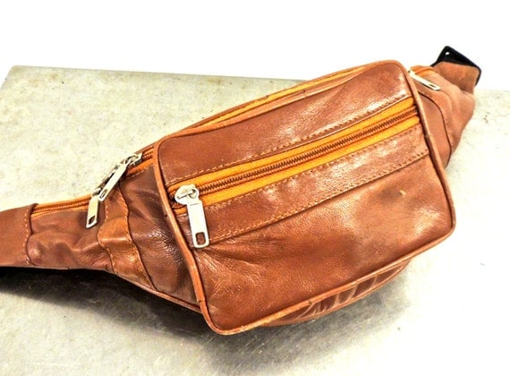 vintage leather fanny pack 1980s-early 90s caramel leather
