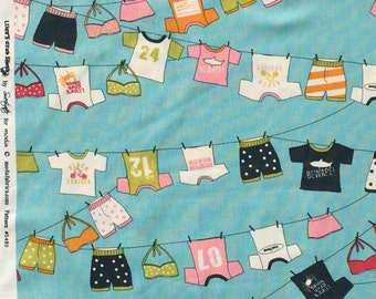 Lucy's Crab Shack clothesline aqua moda fabric FQ or more OOP HTF