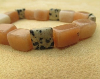 Creativity, Healing Stones Bracelet, Dalmation Stone, Orange-red-peach-Aventurine and Quartz, Stretchy Gemstone Synergy Bracelet