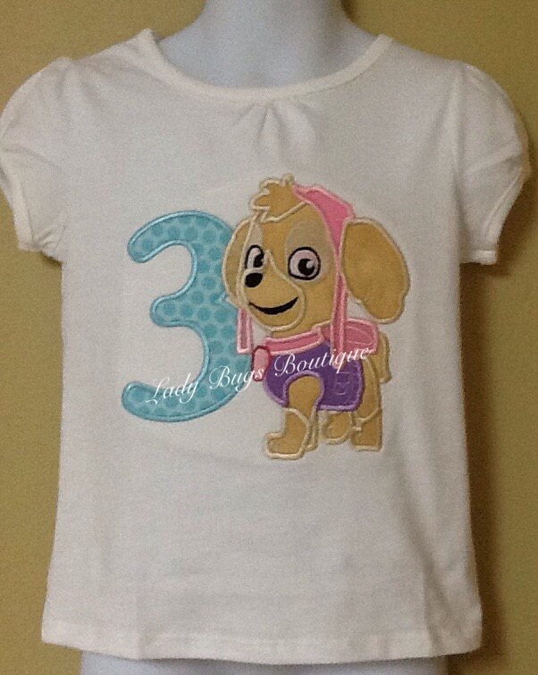 Girls Skye Paw Patrol Birthday Shirt with Number and