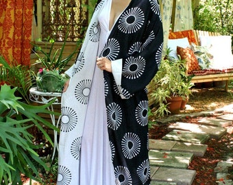 100% Cotton Kimono Robe Reversible Black and White Exclusive Block Print Limited Edition Lingerie Sleepwear Bridal Lingerie Indian Summer