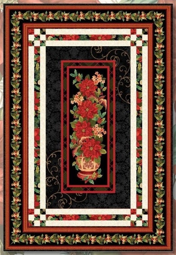 Christmas Splendor Panel Quilt Kit  Quilt Fabric Poinsettia  Holiday 42" x 62"