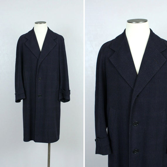 Mens 1940s Wool Overcoat Navy Blue with by LivingThreadsVintage