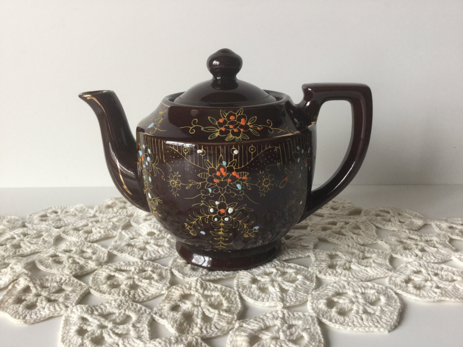 Vintage Hand Painted Made in Japan Brown Tea Pot