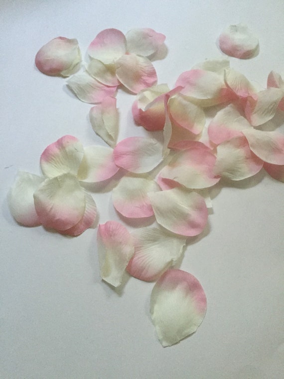 Blush pink and ivory satin rose petals flower girl basket