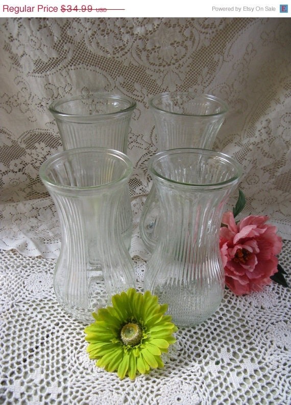 on sale clear glass flower vase collection 4 by rivertownvintage