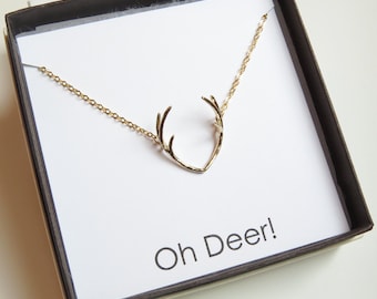 Antler Necklace | Gold Antler Necklace | Delicate Antler Necklace | Deer Necklace | Horn Necklace | Rustic Necklace