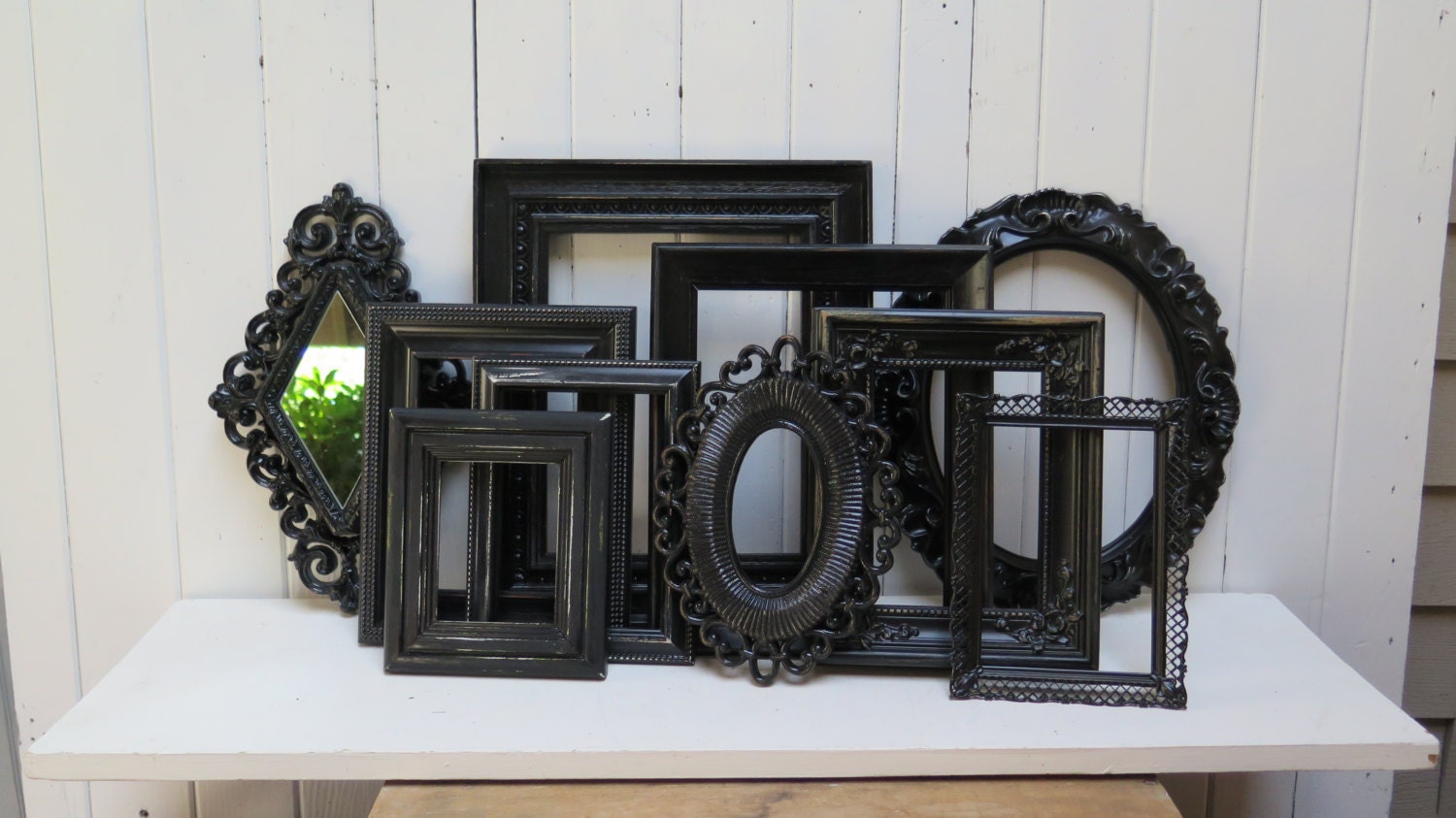 Black picture frame set collection 10 vintage frames painted
