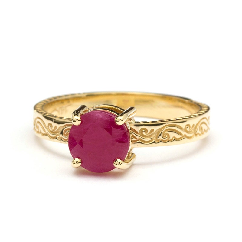 Vintage Ruby Engagement Ring in Yellow Gold unique engagement