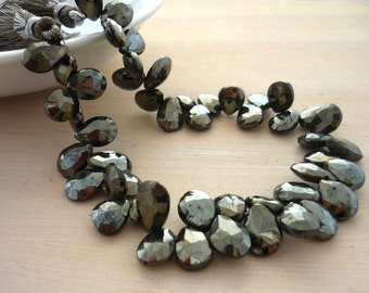 Mystic coated black spinel faceted pear briolette beads 9-10mm 1/4 strand