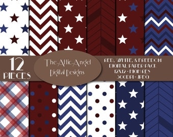 SALE - Army, Military, Veteran's Day Digital Scrapbook, Patriotic, Red White and Blue, Stars and Stripes, Digital Supplies, Instant Download