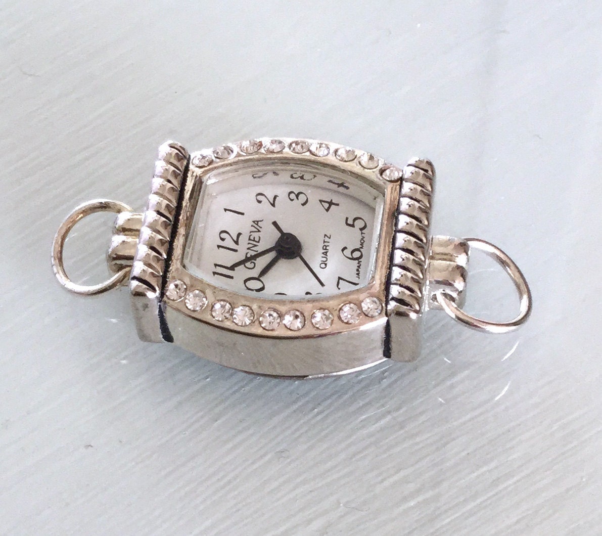 Square Crystal Embedded Silver Watch Face