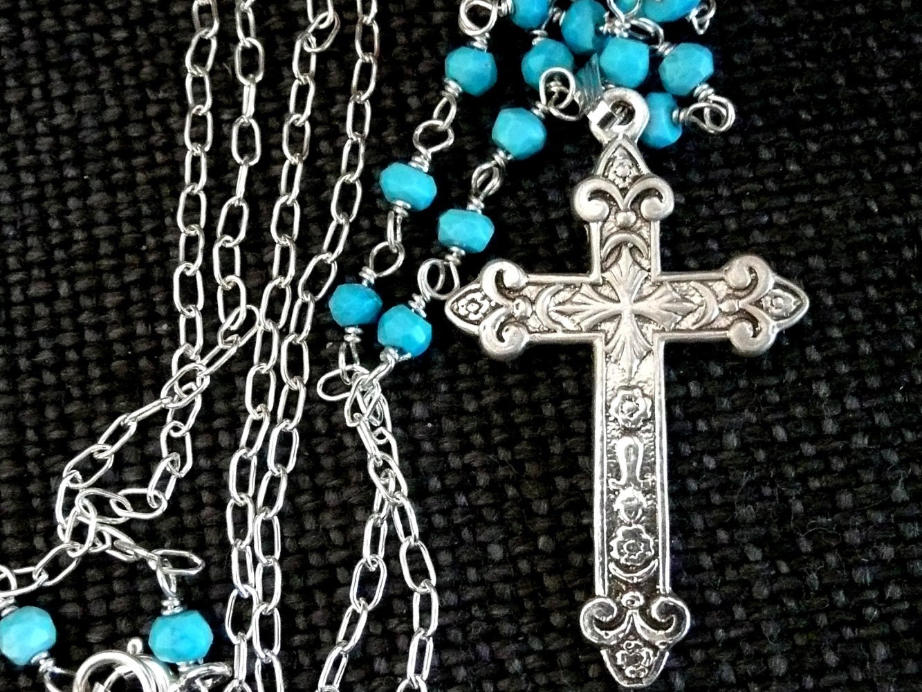 Sterling Silver And Turquoise Cross Necklace By Josieandperri