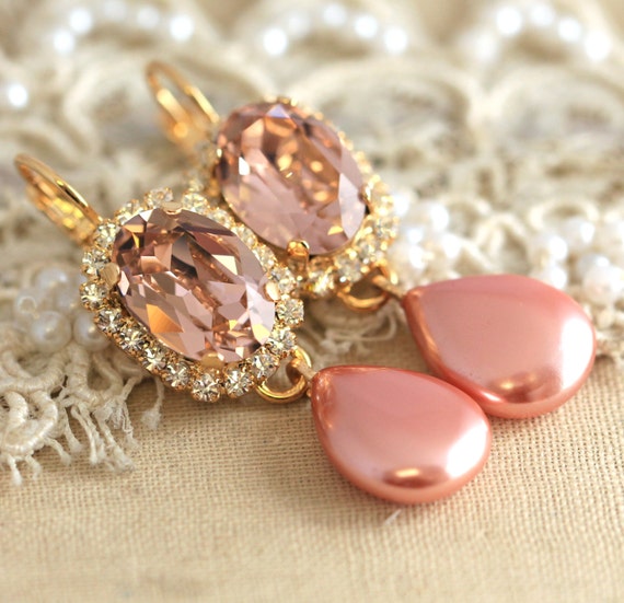 Items similar to Blush Pink Earrings,Blush Pink Crystal Swarovski