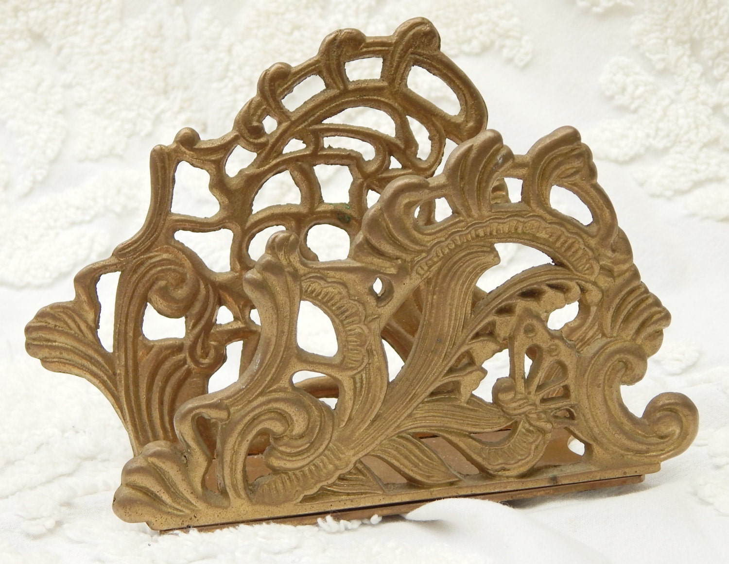 Ornate Solid Brass Vintage Napkin Holder Intricate Design