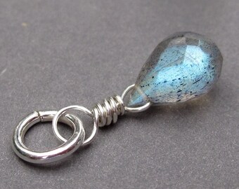 Petite Faceted Labradorite Sterling Silver Wire Wrapped Teardrop Briolette Pendant Dangle Charm with Sterling Silver Jump Ring Stones 133