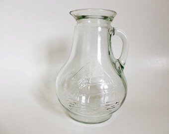 Vintage Small Glass Juice Pitcher with Clipper Ship