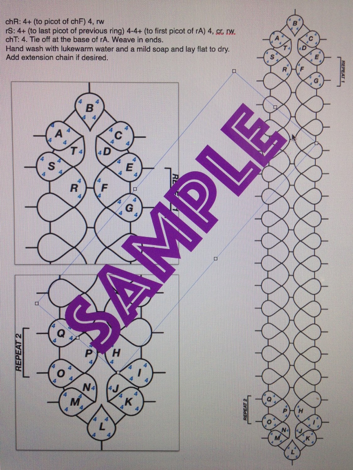 PDF file shuttle tatting pattern for Four Corners bracelet