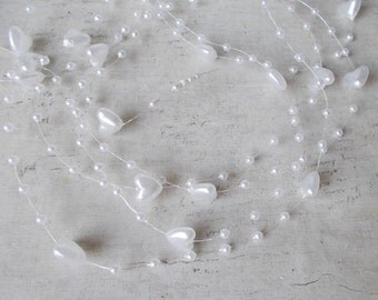 String of Pearls, Garland, White, Heart Shaped, Scrapbooking, DIY crafts, Card Making, Hair accessories, Sold by the yard.