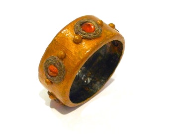 Enid Collins Paper Mache Bracelet Vintage Gold Papier Mache Bangle Enid Collins of Texas Decoupage Cuff Bracelet 1960s Signed EC