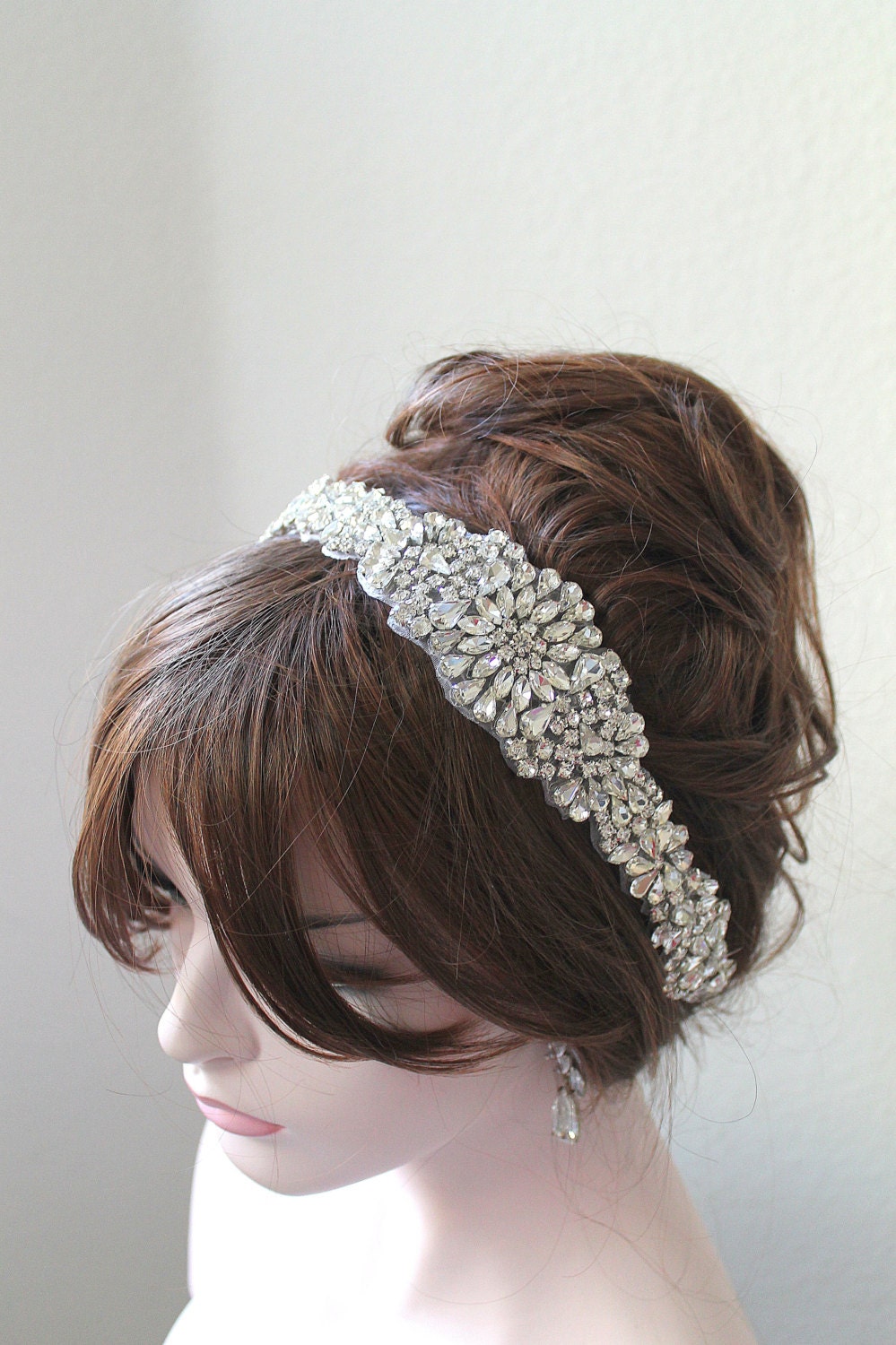 Elegant Vintage Beaded Crystal Bridal Headpiece. Rhinestone