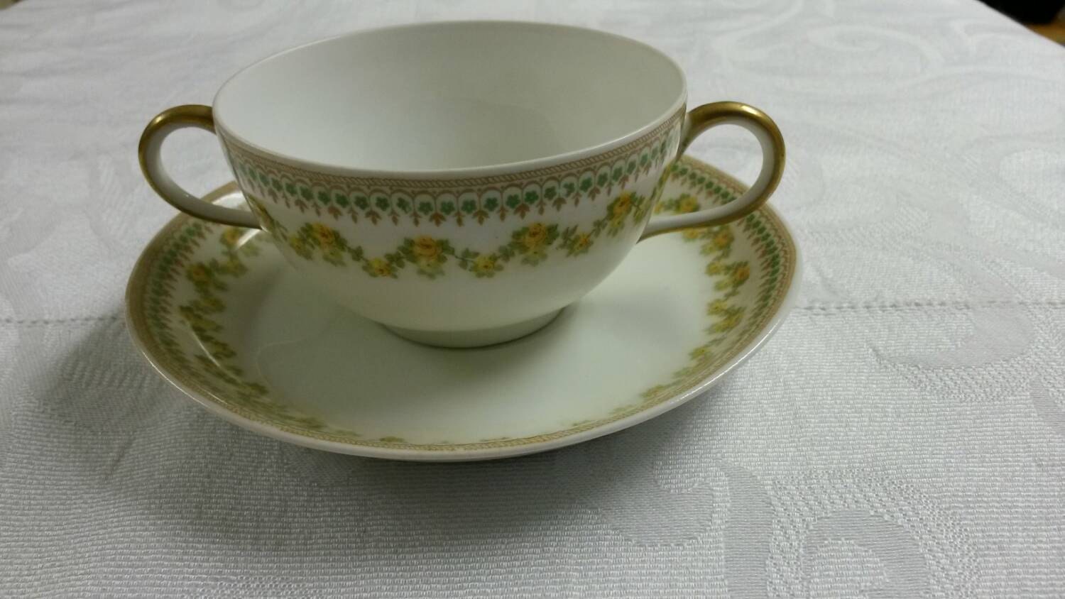 Rare Limoges Bouillon cup and saucer by by reginatherrienstock