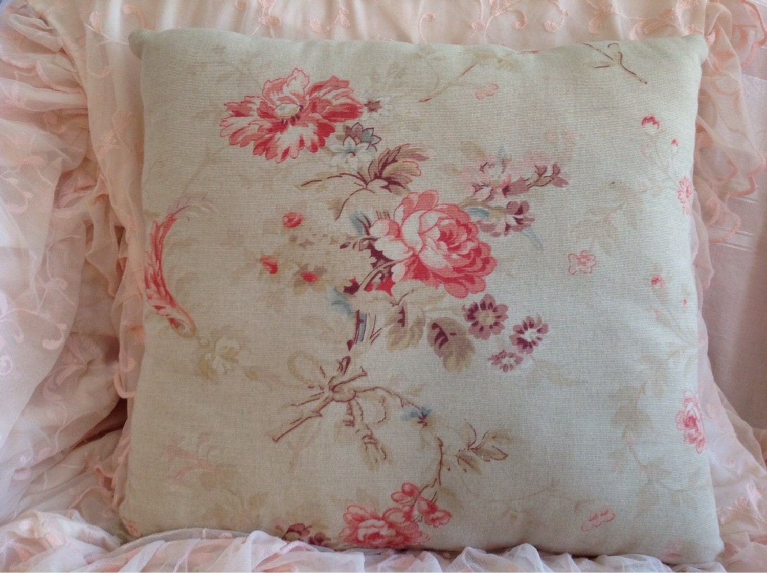 Reserved for Mary Catherine Vintage ROSE print PILLOW COVER