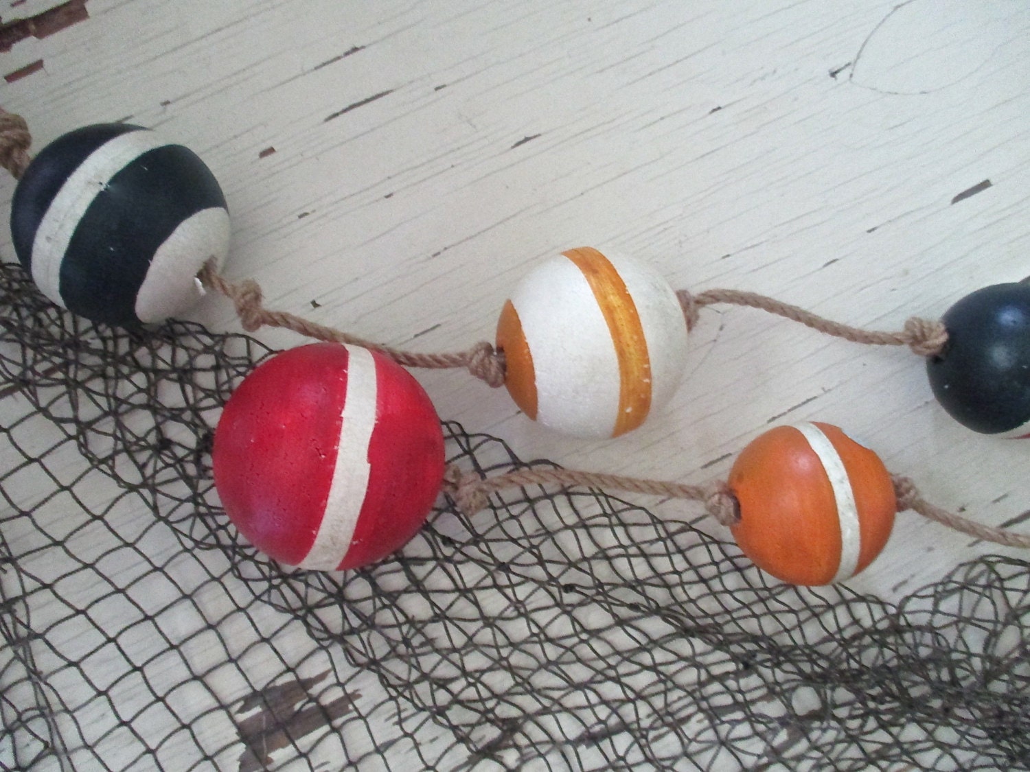 Seaside Sale Nautical Styrofoam Buoys on Rope. Beach Cottage