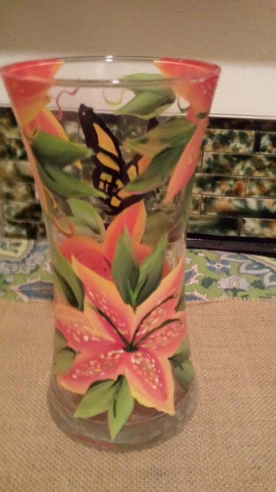 Hand painted tiger lily decorative vase choice of orange