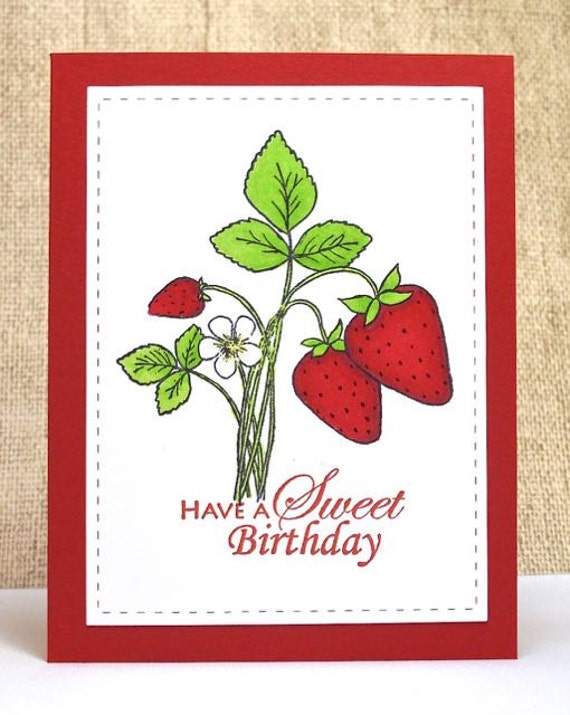 Birthday Card Sweet Birthday Strawberry Card by on Etsy