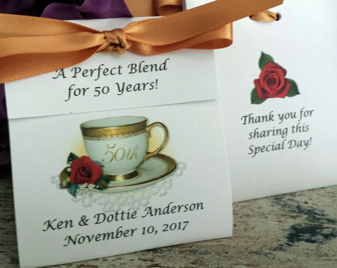 50th Anniversary Custom Personalized Teacup Tea Bag Party Favors Wedding Anniversary Tea Favors Photo Favors