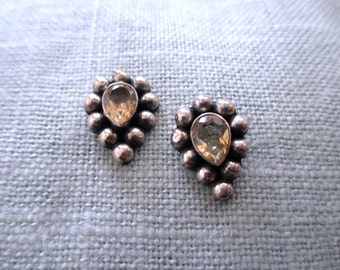 vintage sterling silver earrings - citrine, pierced