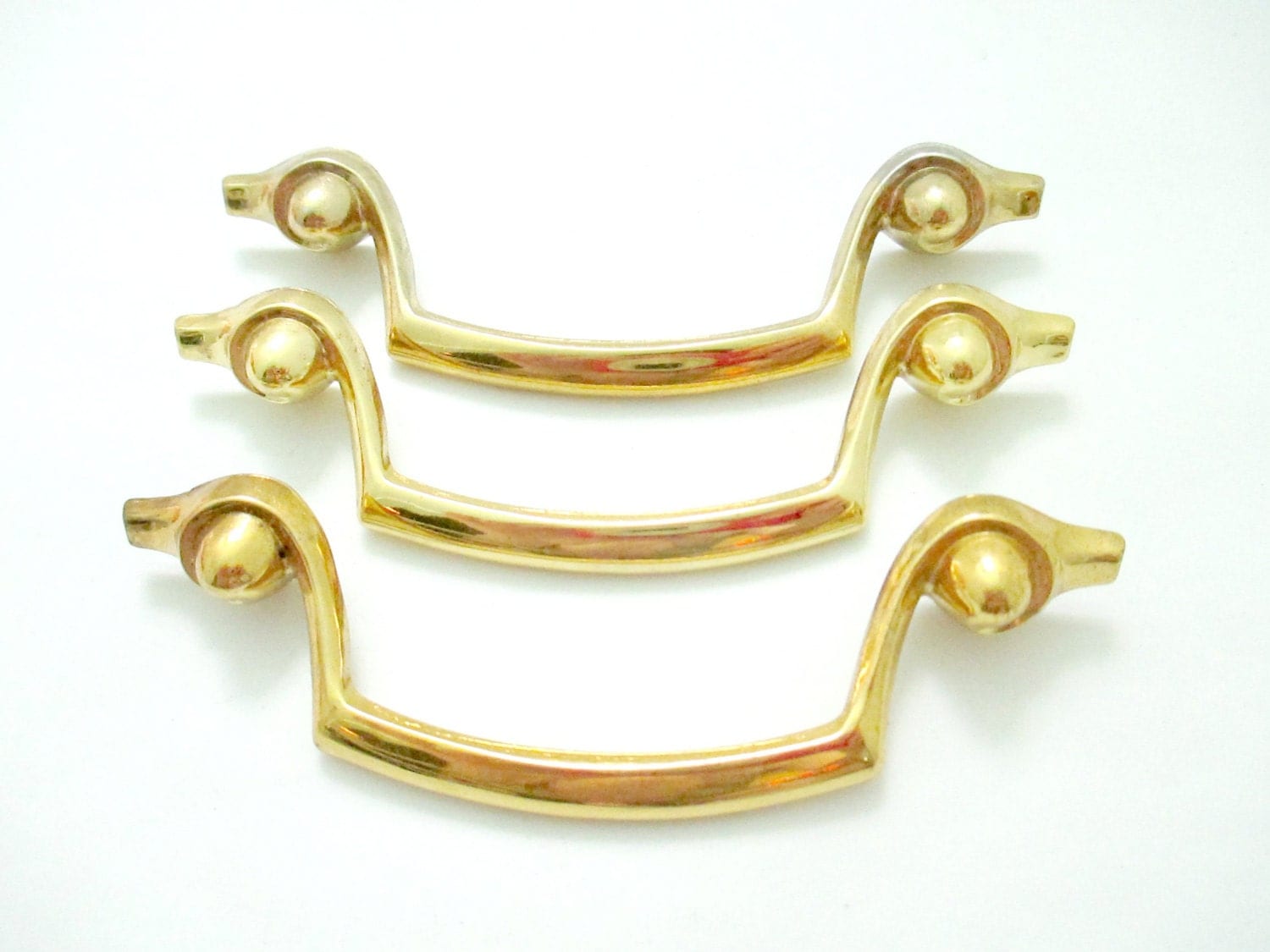 Lot of 3 Vintage MidCentury Modern Drawer Pulls 3″ centers bright