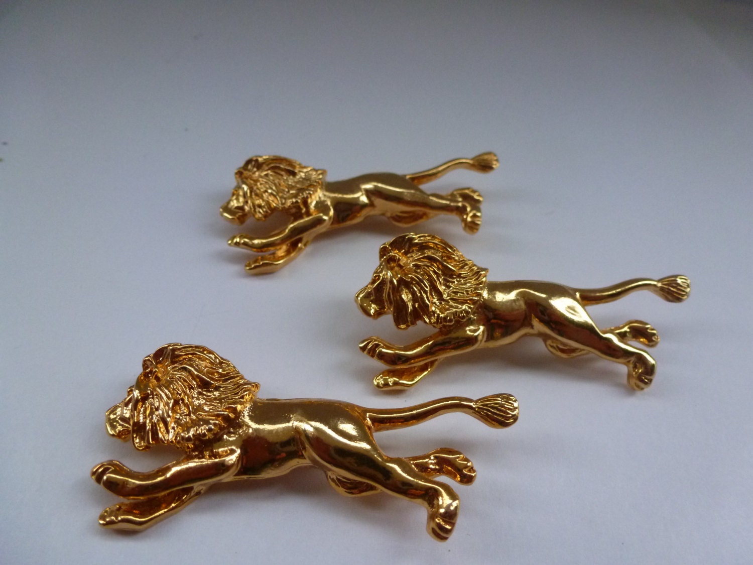 Vintage Brooches 3 Gold Tone Lion Figural by CurranStudios on Etsy