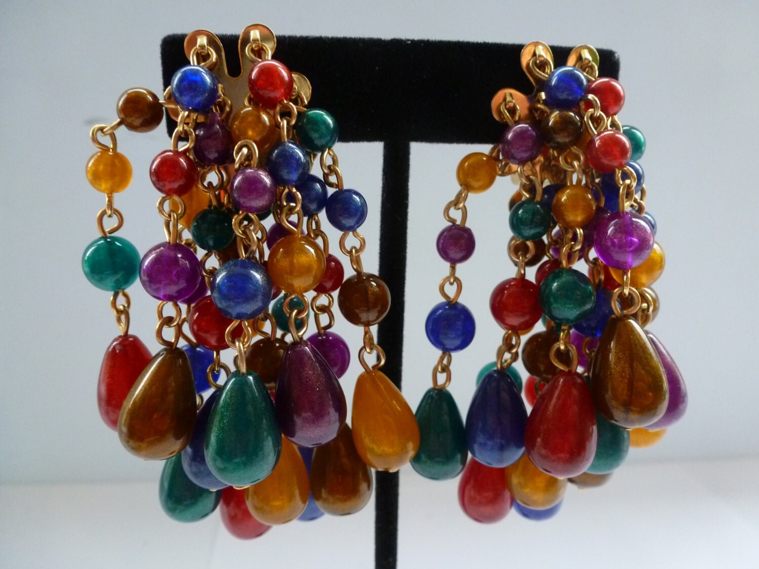 Vintage Beaded Earrings Clip On Boho Statement Earrings