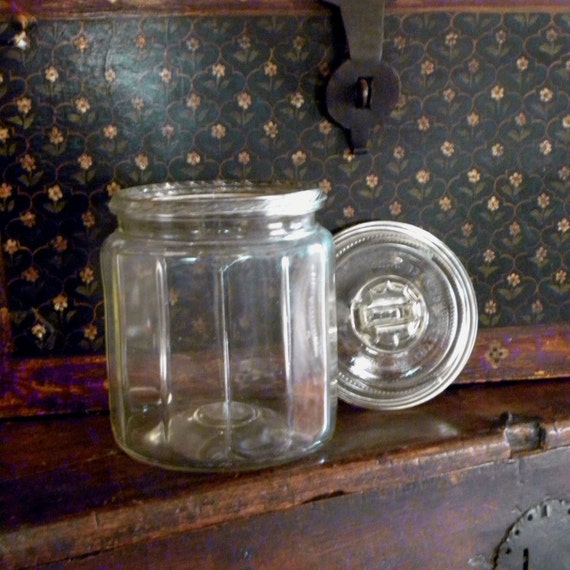 Antique Glass Tobacco Jar Original Humidor Lid 1900s Storage