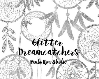 80% OFF SALE Silver Glitter Dream Catcher Silouhette Glitter Clipart, Silver Glitter, Instant Digital Download