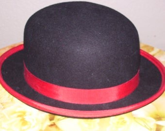 BOLLMAN HAT CO Ladies Black Wool Felt Derby Hat wth Red Trim,