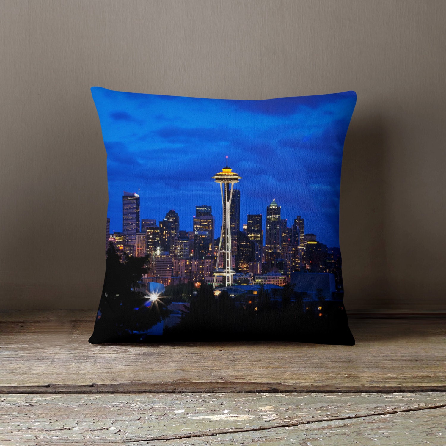 Seattle Pillow Space Needle Seattle Skyline Blue Pillowcase