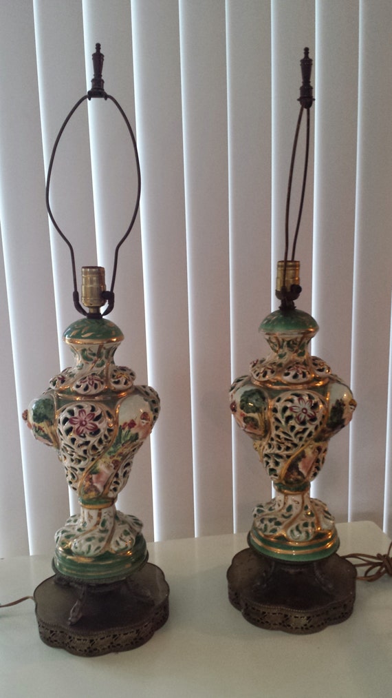 Pair of Capodimonte Lamps Beautiful by MamasBasementInc on Etsy