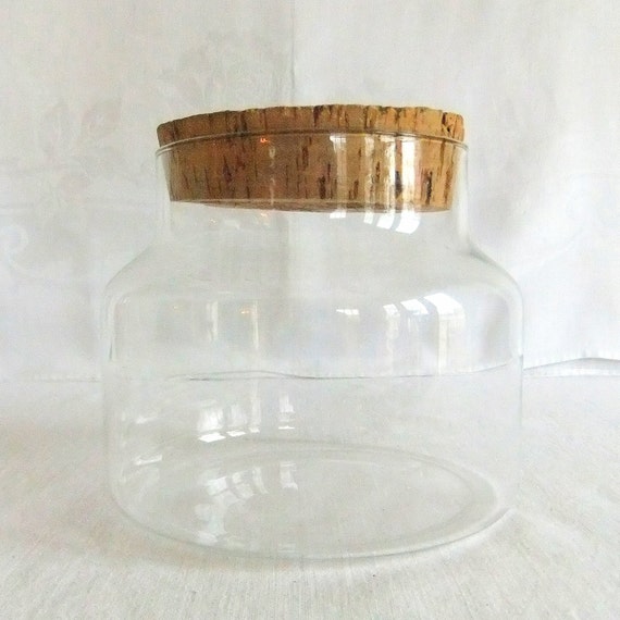 Extra Large Vintage Glass & Cork Storage Jar 6 inches tall