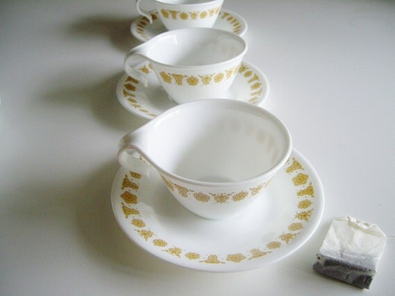 Vintage Corelle Tea Cups and Saucers Set of 3 Butterfly