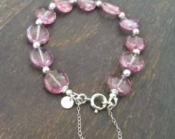 Pink Bracelet - Topaz Jewelry - Gemstone Jewellery - Sterling Silver - Safety Chain - Luxe
