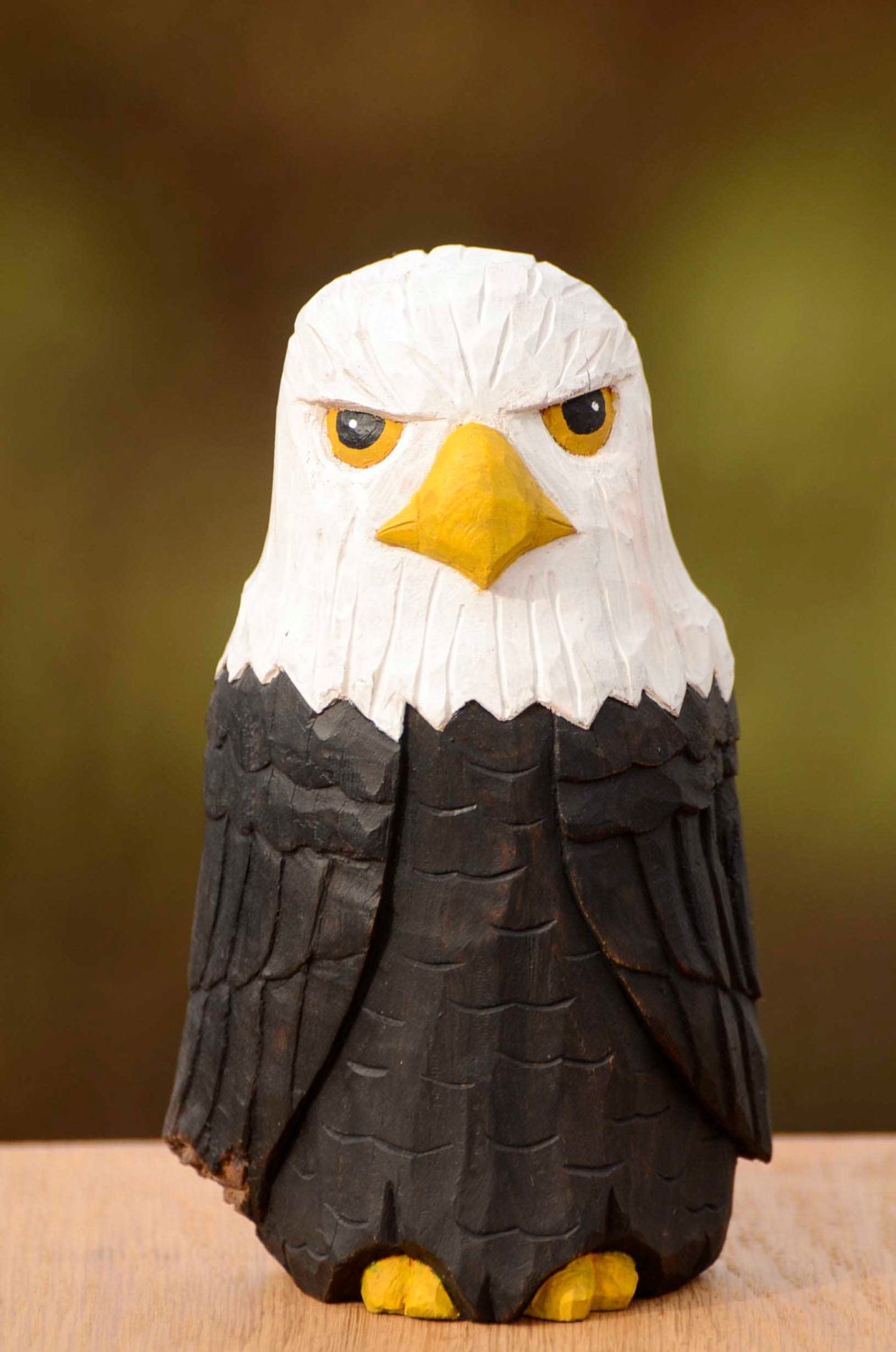 Hand Carved Bald Eagle Folk Art Cottonwood Bark Rustic