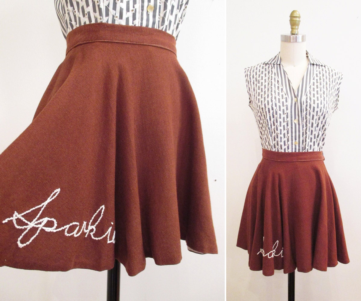 Vintage 1950s Skirt Chocolate Brown Mini 50s Circle by MinxVTG