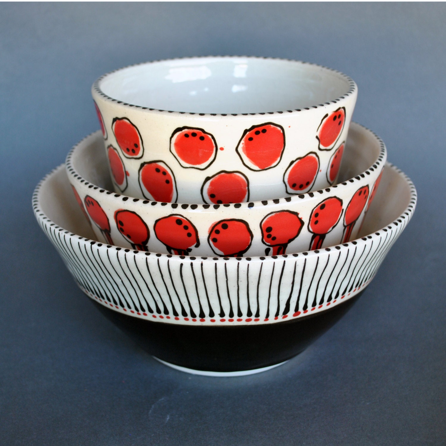 Pottery Nesting Bowls Ceramic Serving Bowls by KrisCravensPottery
