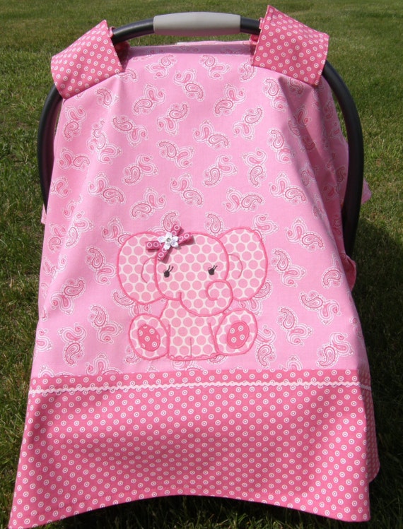 Infant Car Seat Canopy in Pink Paisley Print with coordinating