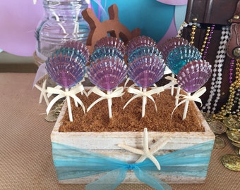 12 CLAM SHELL Lollipops - Mermaid Party, Ariel Party, and Beach Party Favors