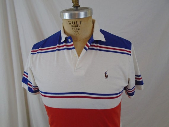 Vintage 80s Polo Ralph Lauren Striped Polo Shirt Medium Orange