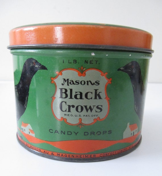 Masons BLACK CROWS Candy Drops Tin Confectionery by WickedCrafts